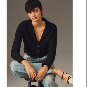 Anthropologie dh New York Crochet Cropped Sweater Blazer black net